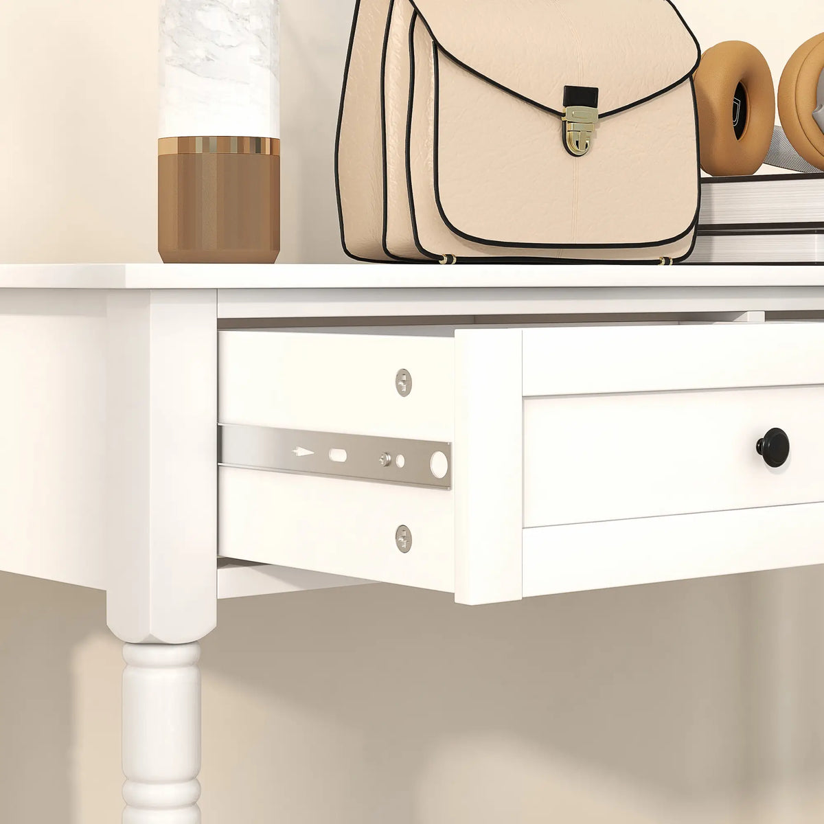 Modern Hallway Console Table, 2 Drawers, Storage Shelf, Turned Legs, White Console Tables at Gallery Canada