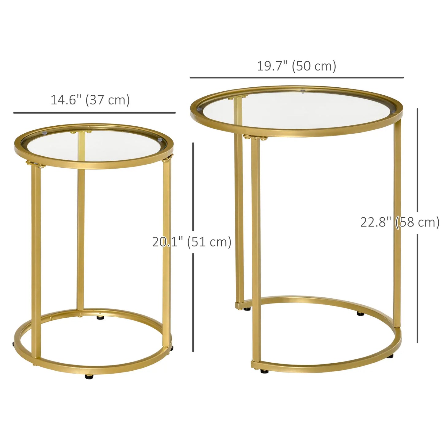 Set of 2 Nesting Coffee Tables, Round Side Table with Tempered Glass, Gold Side Tables at Gallery Canada