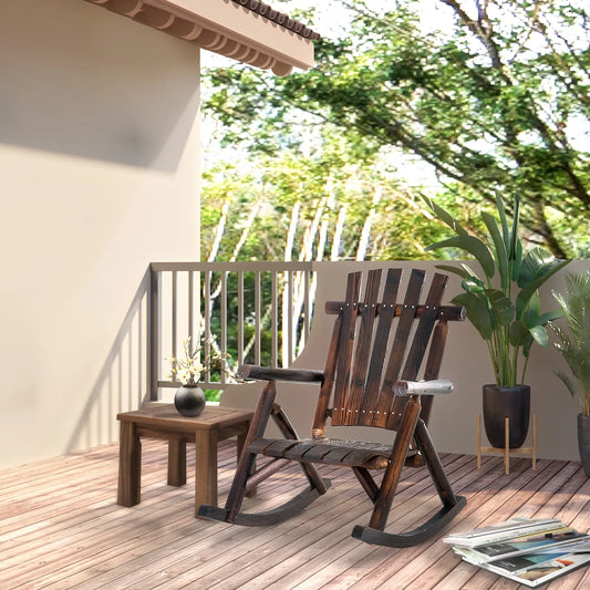 Carbonized Wood Outdoor Rocking Chair, Slatted Seat, High Back, Carbonized Outdoor Rocking Chairs Carbonized colour at Gallery Canada