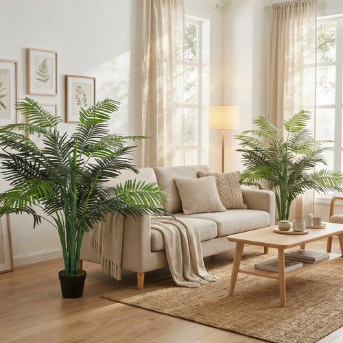 4FT Artificial Palm Tree Set Of 2, Faux Tropical Plant In Pot, Green