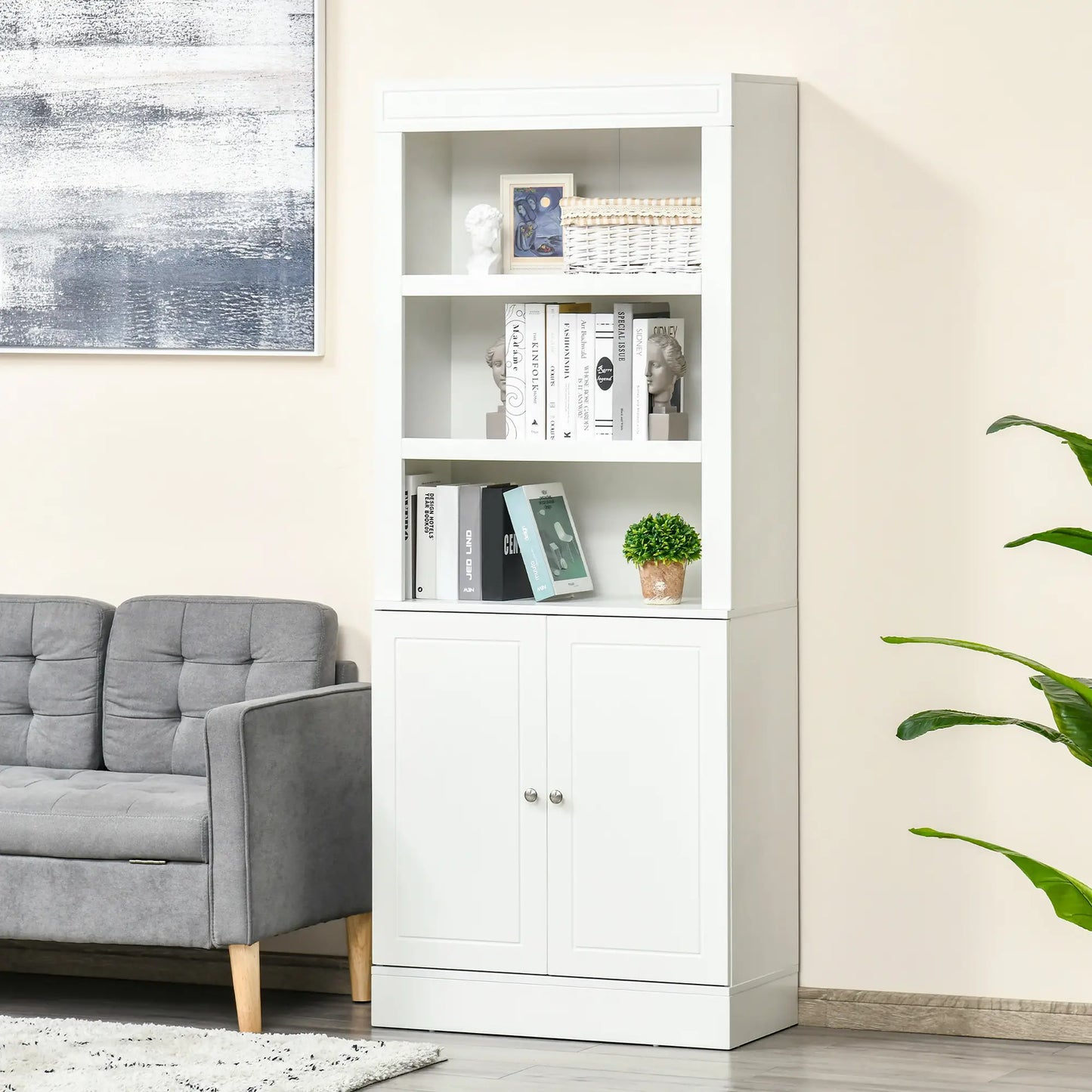 72" Kitchen Buffet, Hutch, Freestanding Cupboard, Wood Grain, White Kitchen Pantry Cabinets at Gallery Canada