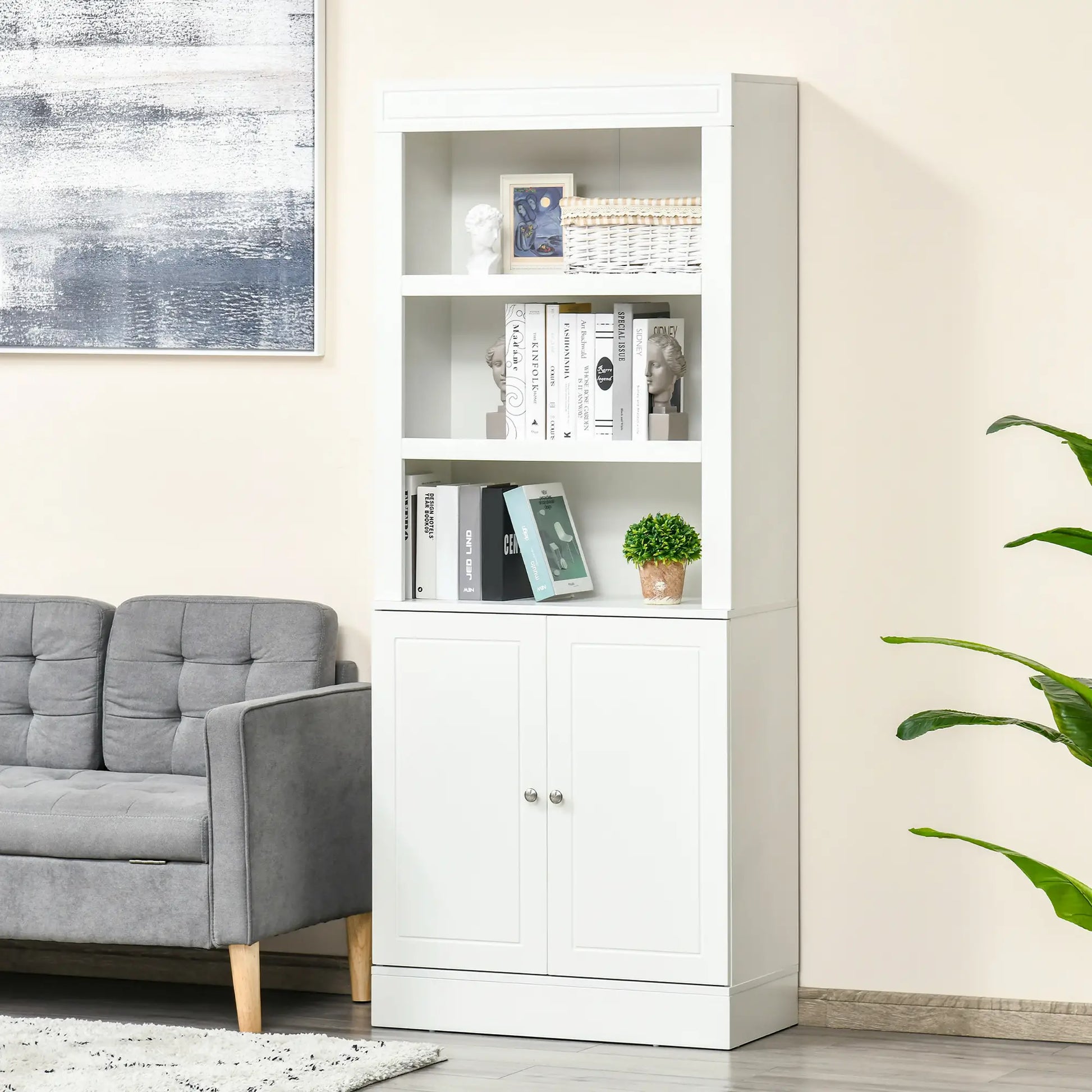 72" Kitchen Buffet, Hutch, Freestanding Cupboard, Wood Grain, White Kitchen Pantry Cabinets at Gallery Canada