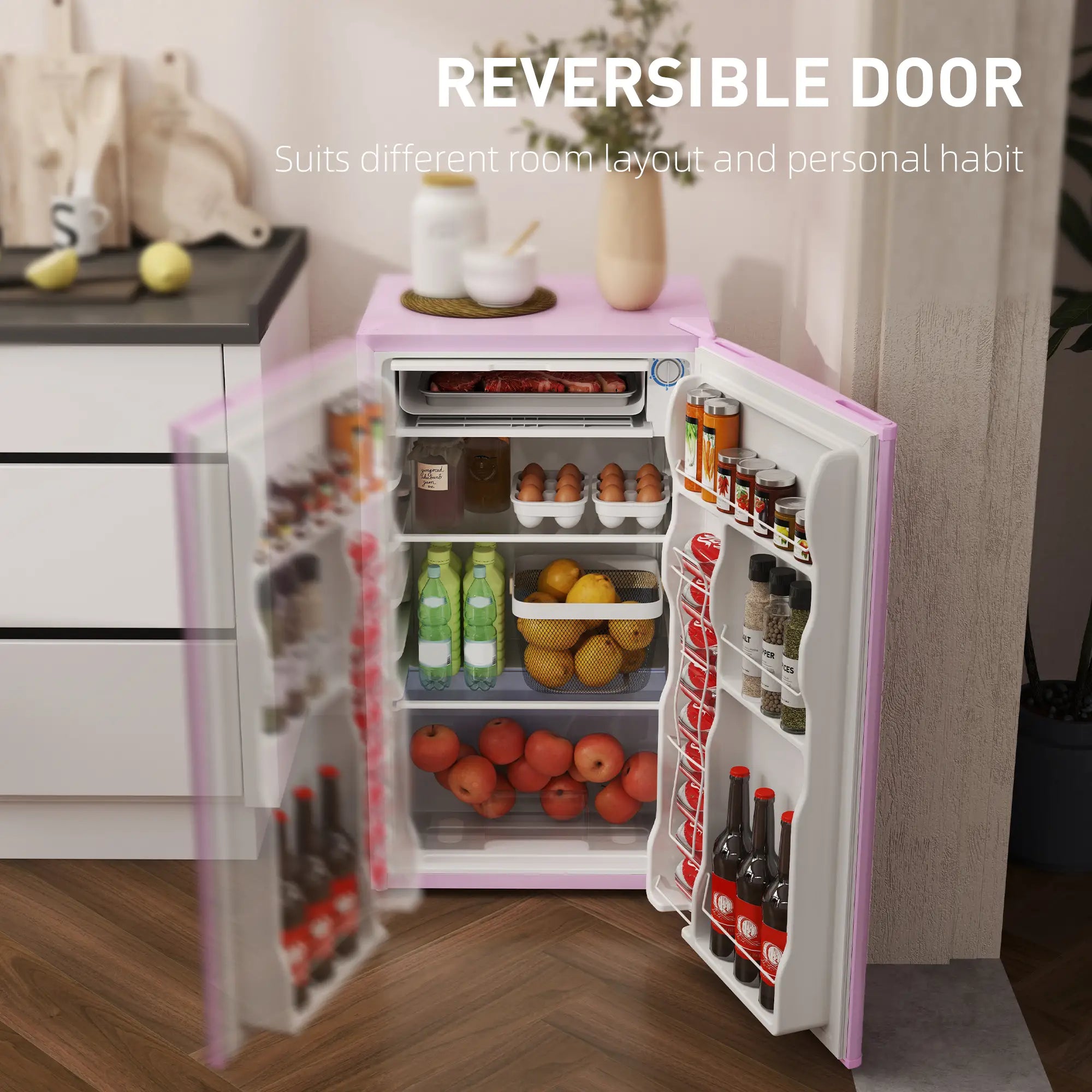 Compact Refrigerator, Mini Fridge with Freezer, Adjustable Shelf, Pink Small Kitchen Appliances at Gallery Canada