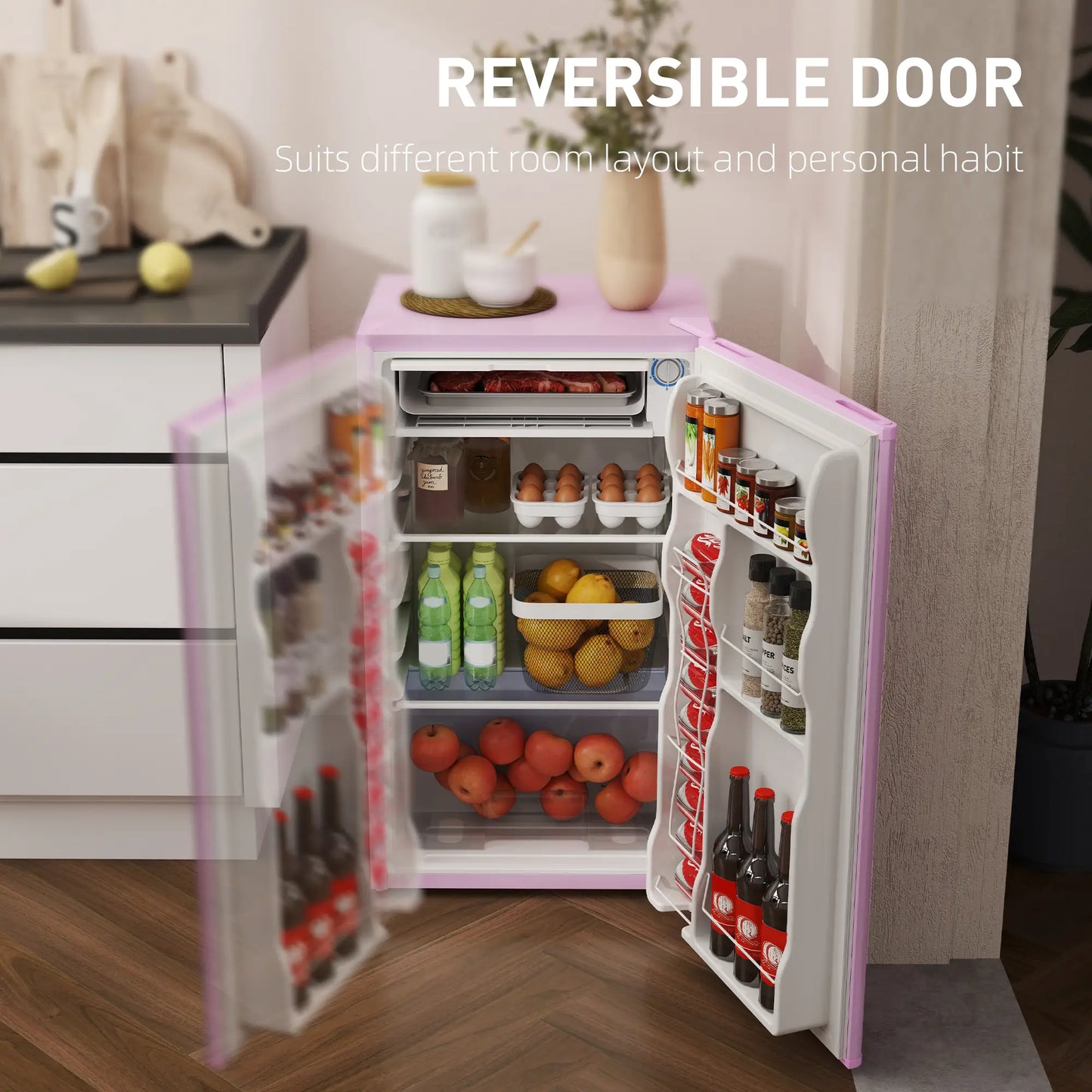 Compact Refrigerator, Mini Fridge with Freezer, Adjustable Shelf, Pink Small Kitchen Appliances at Gallery Canada