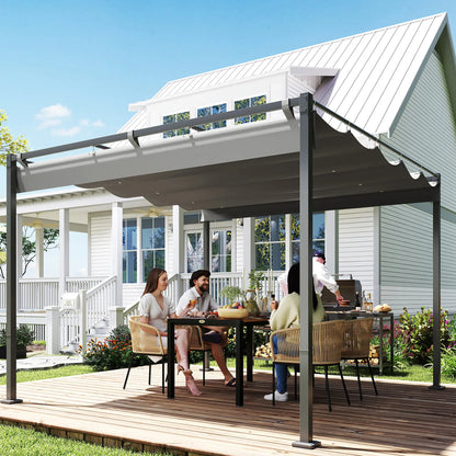 Gazebo extérieur gris 10' x 10', Toit de pergola rétractable, Kit métallique UPF30+, Gris