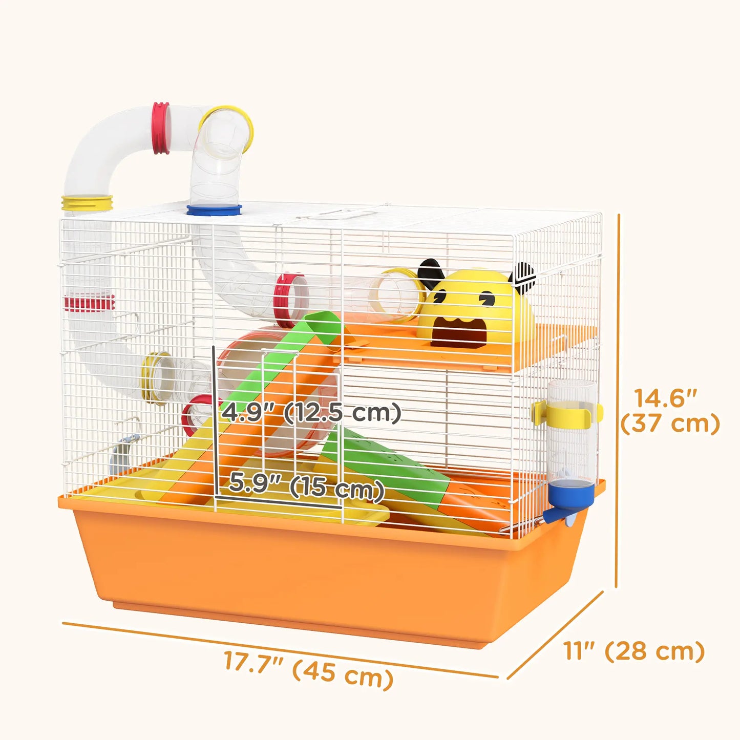 3 Tier Hamster Cage, Tunnels, Water Bottle, Exercise Wheel, 18" x 11" x 15", Orange Hamster Cages at Gallery Canada