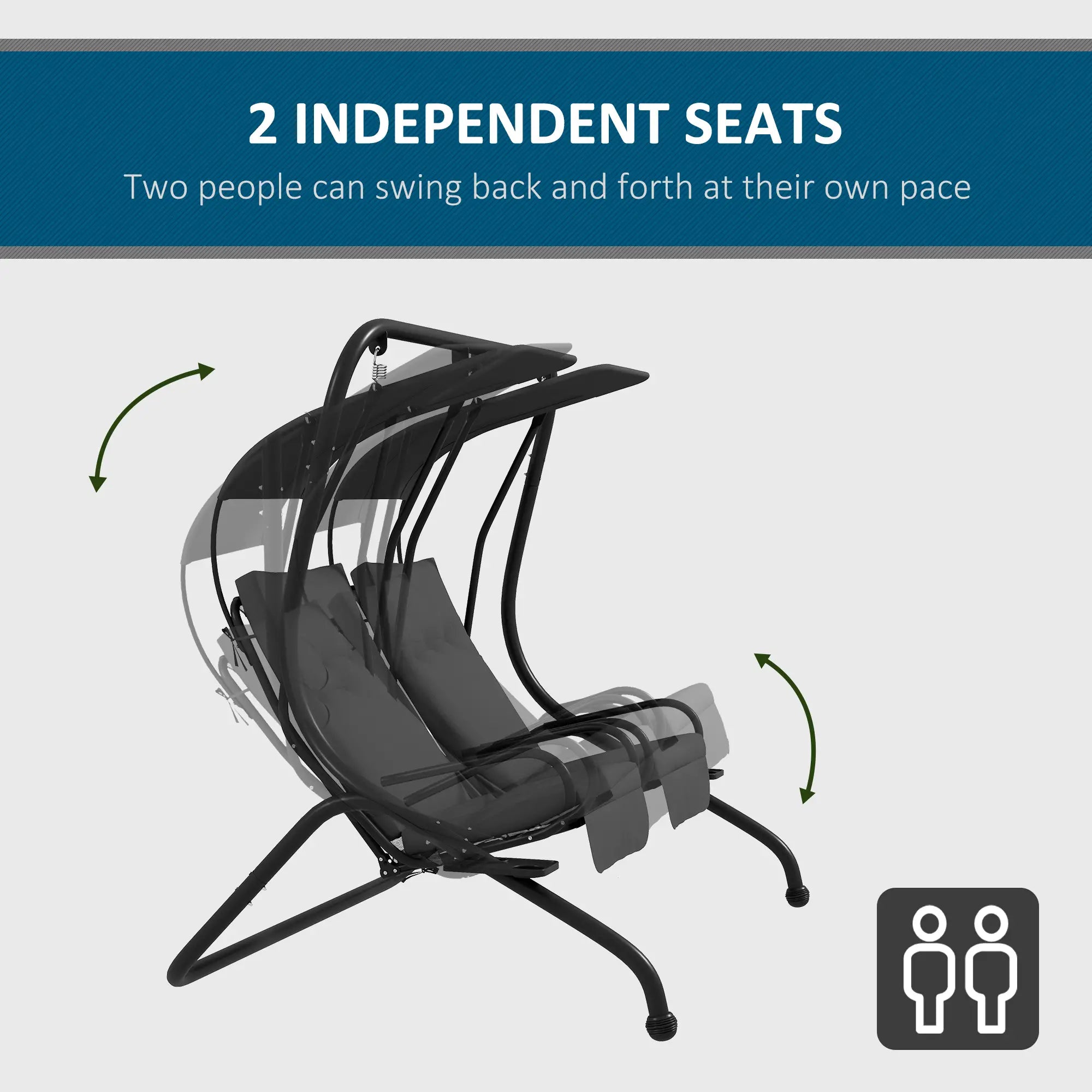 2-Seater Outdoor Porch Swing with Canopy, Grey Patio Swings with Stand at Gallery Canada