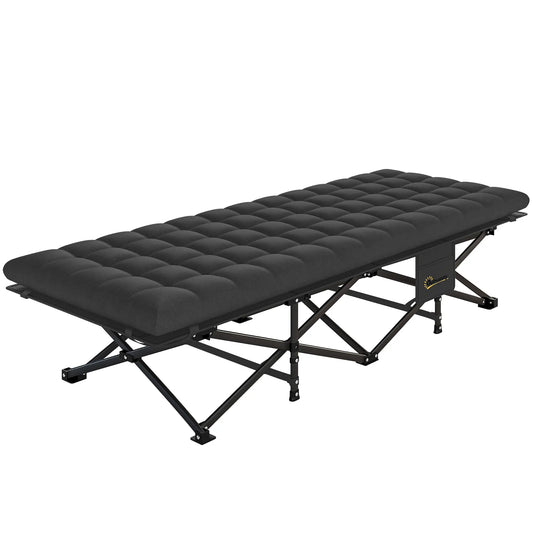 32" Extra Wide Folding Camping Cot, Soft Pad, Non-Slip Feet, Carry Bag, Black Camping Cots Black at Gallery Canada