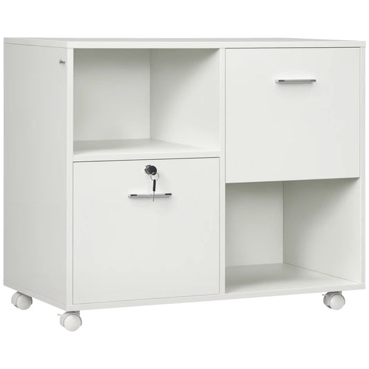 Lateral Filing Cabinet with Drawers, Lock, Wheels, Letter and A4 Size, White Office Cabinets & Cupboards White at Gallery Canada