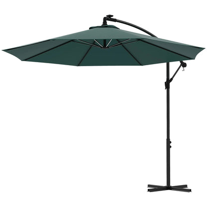 10ft Outdoor Cantilever Umbrella, Solar LED Lights, Crank, Green Cantilever Umbrellas Green Fabric, Dark Grey Frame at Gallery Canada