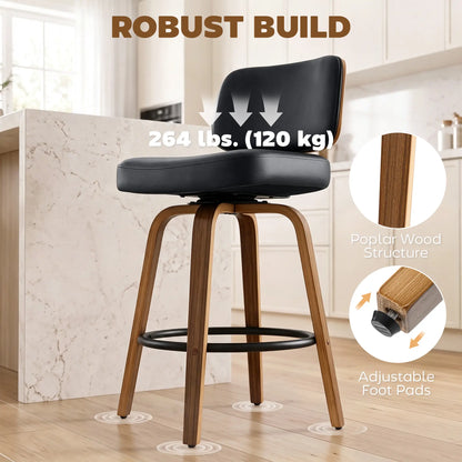 Swivel Bar Stools Set of 2, PU Leather, Black Bar Stools at Gallery Canada