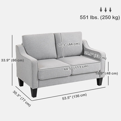 Modern Loveseat Sofa, Pocket Spring, Linen Upholstered, Light Grey 2-Seater Sofas at Gallery Canada