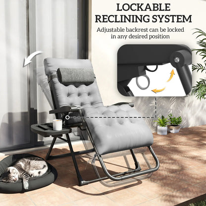Padded Folding Recliner Chair, Adjustable Backrest, Grey Lounger Chairs at Gallery Canada