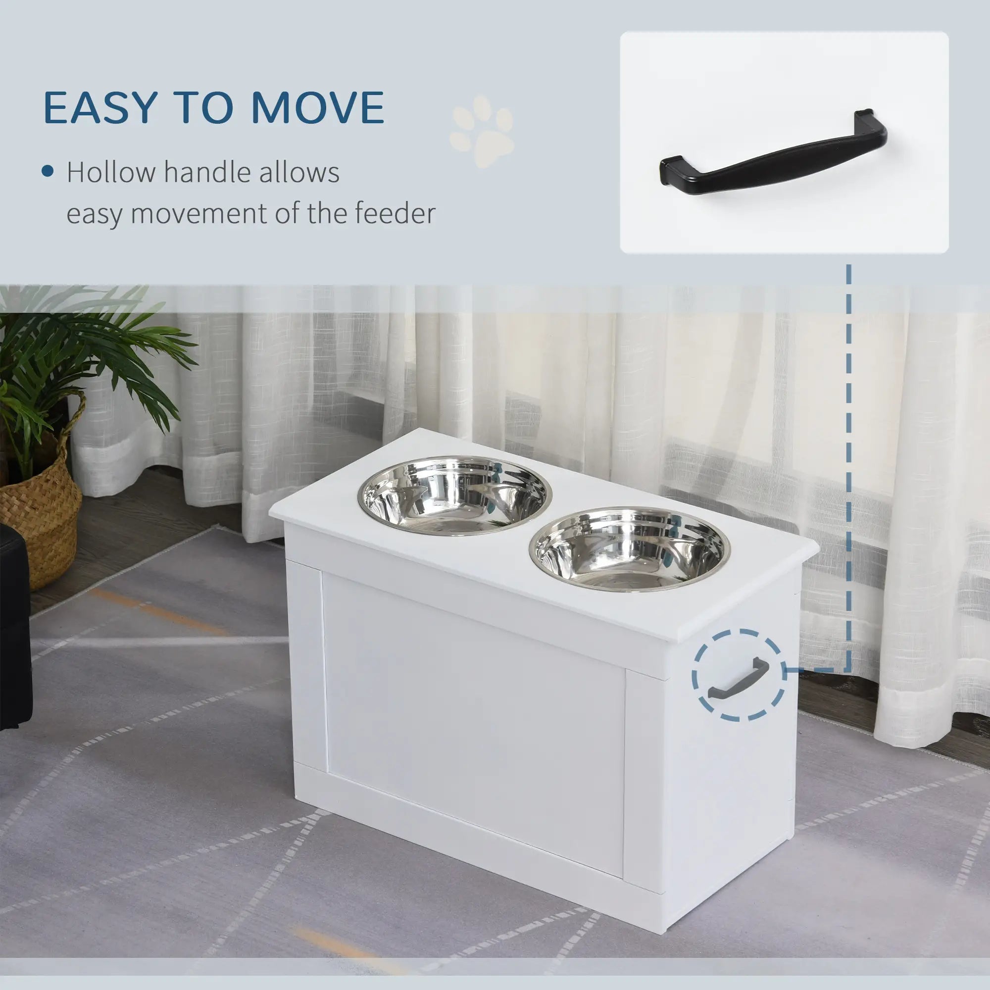 Large Elevated Pet Feeder, 2 Stainless Steel Bowls, White Dog Bowls at Gallery Canada
