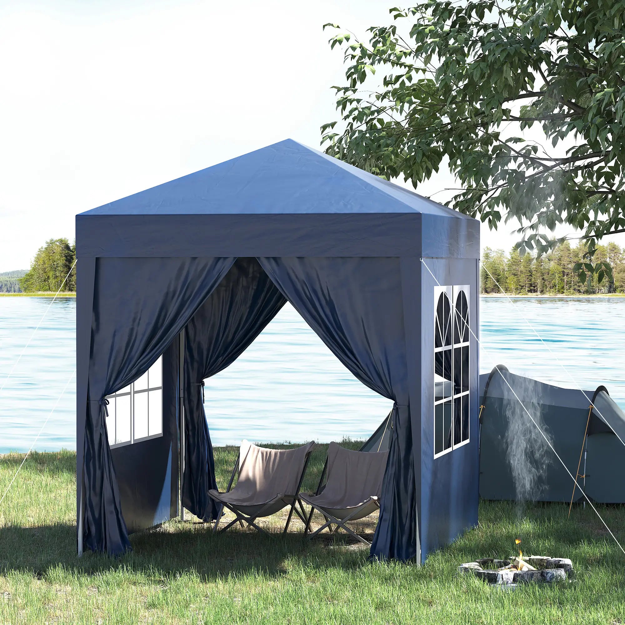 6.6'x6.6' Pop Up Canopy Tent, Instant Sun Shelter, Blue Pop Up Canopies at Gallery Canada