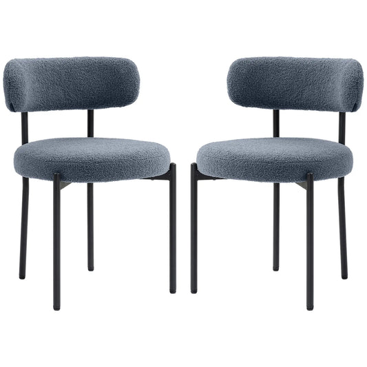 2 chaises de cuisine, salle à manger moderne, rembourrage en polaire Berber, pieds en acier, gris