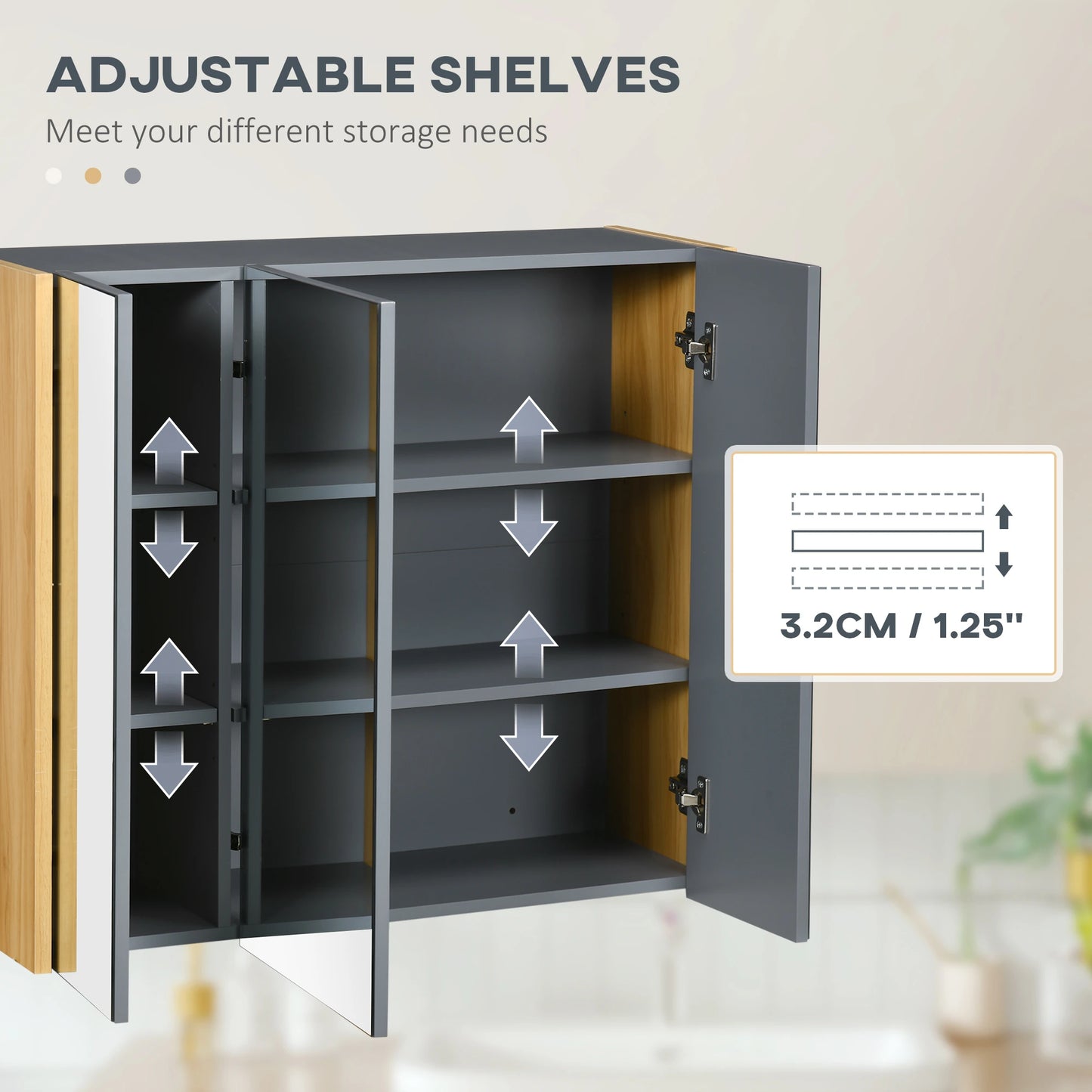 Wall Mounted Medicine Cabinet, Mirror, 3 Doors, Adjustable Shelves, Gray Mirror Medicine Cabinets at Gallery Canada