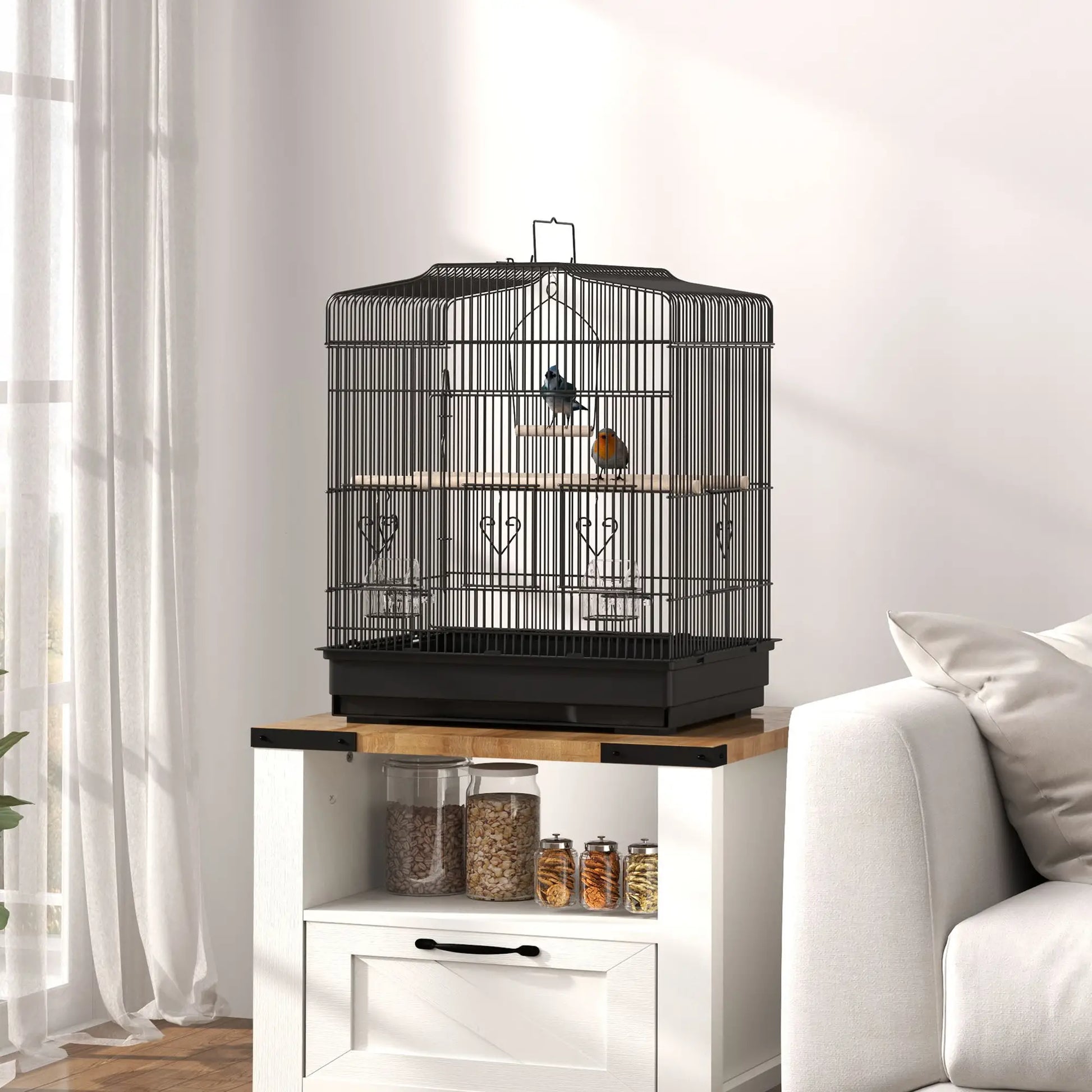 23" Bird Cage, Finches Canaries, Parrot Cage, 2 Feeders, Black Bird Cages at Gallery Canada