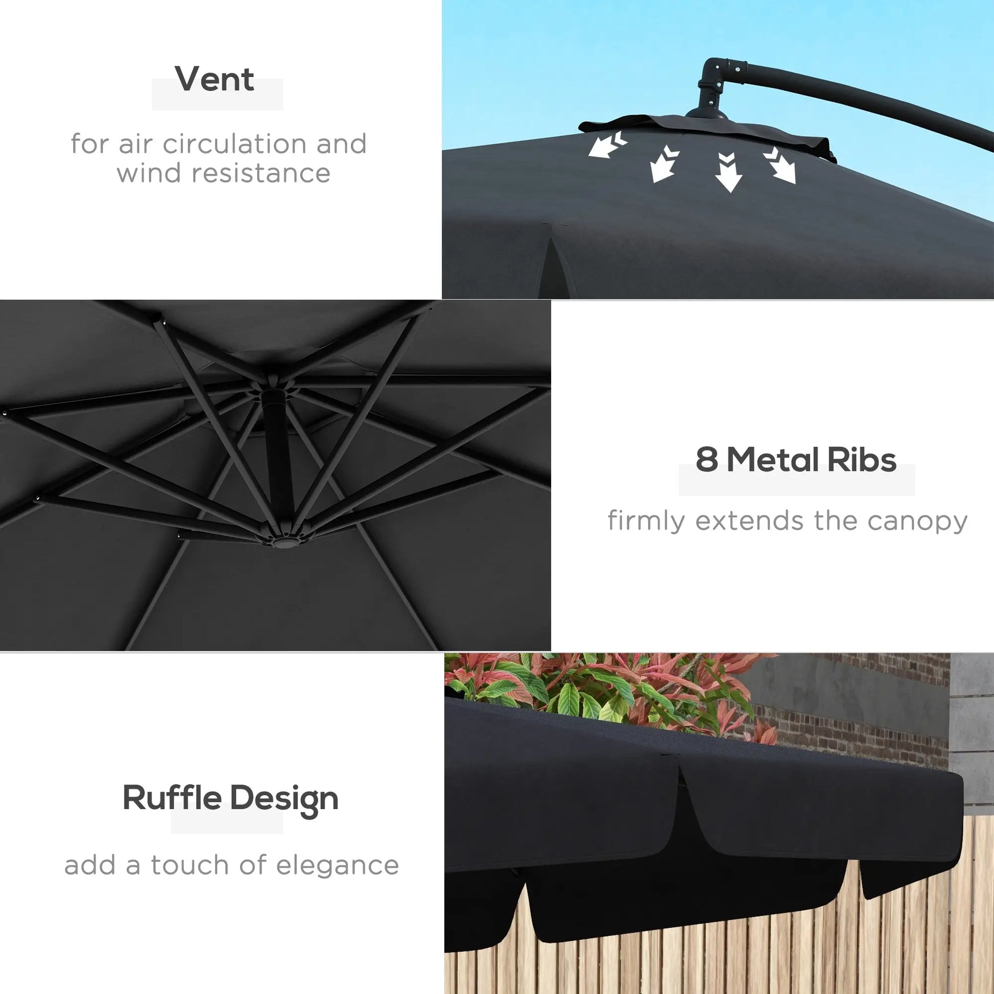11 FT Cantilever Patio Umbrella, Cross Base, 8 Ribs, Black Offset Cantilever Umbrellas at Gallery Canada