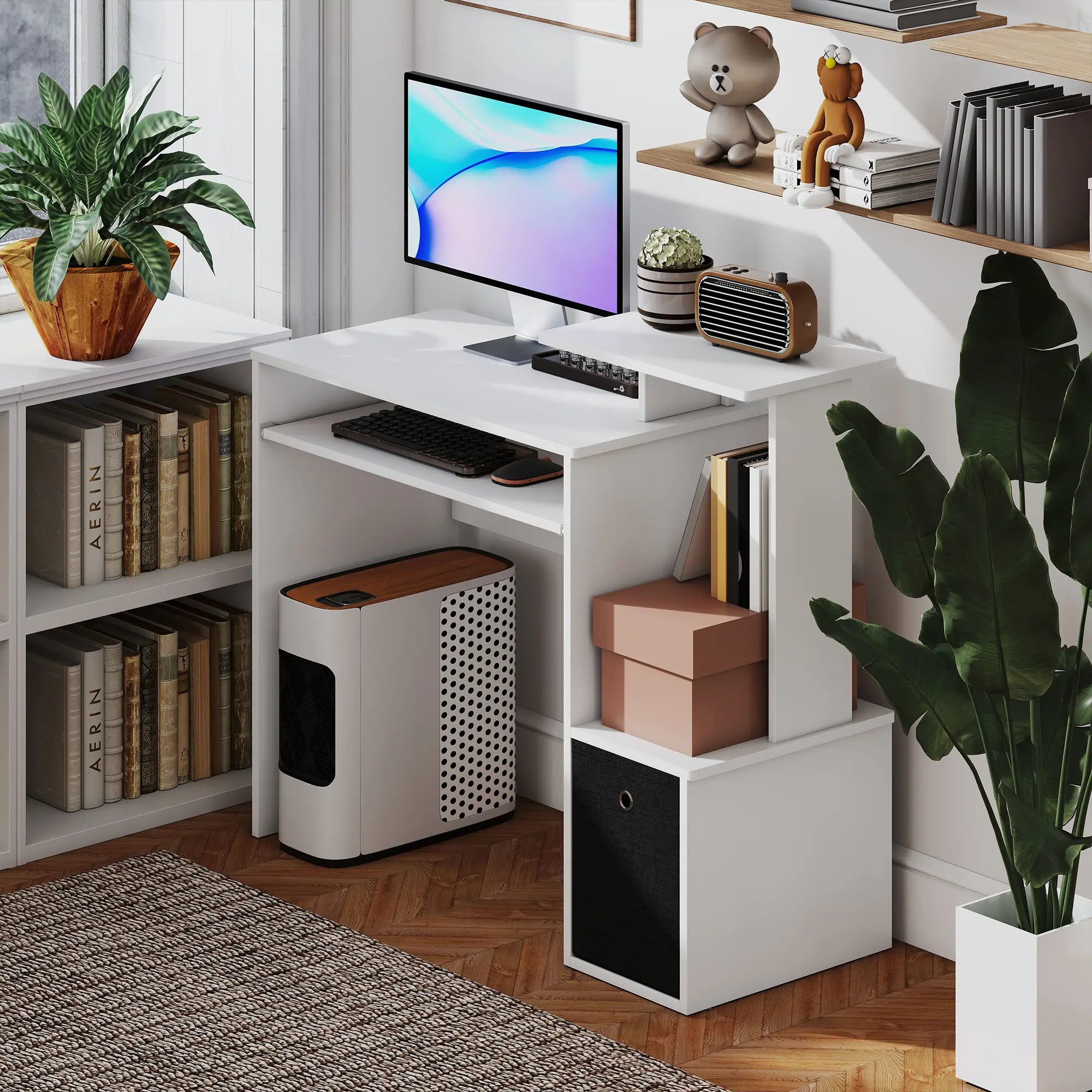 Computer Desk, Sliding Keyboard Tray, Storage Drawer, White Computer Desks at Gallery Canada