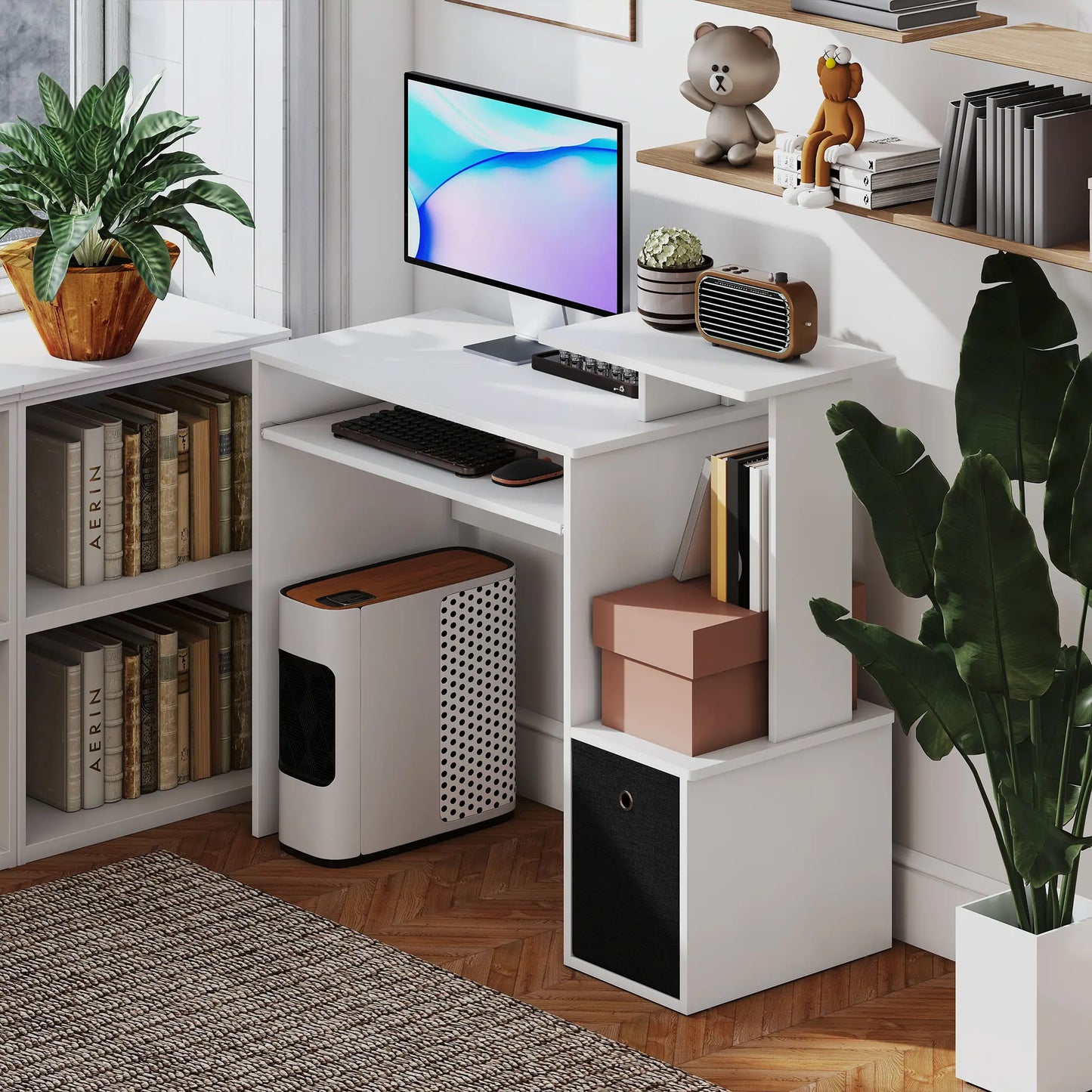 Computer Desk, Sliding Keyboard Tray, Storage Drawer, White Computer Desks at Gallery Canada