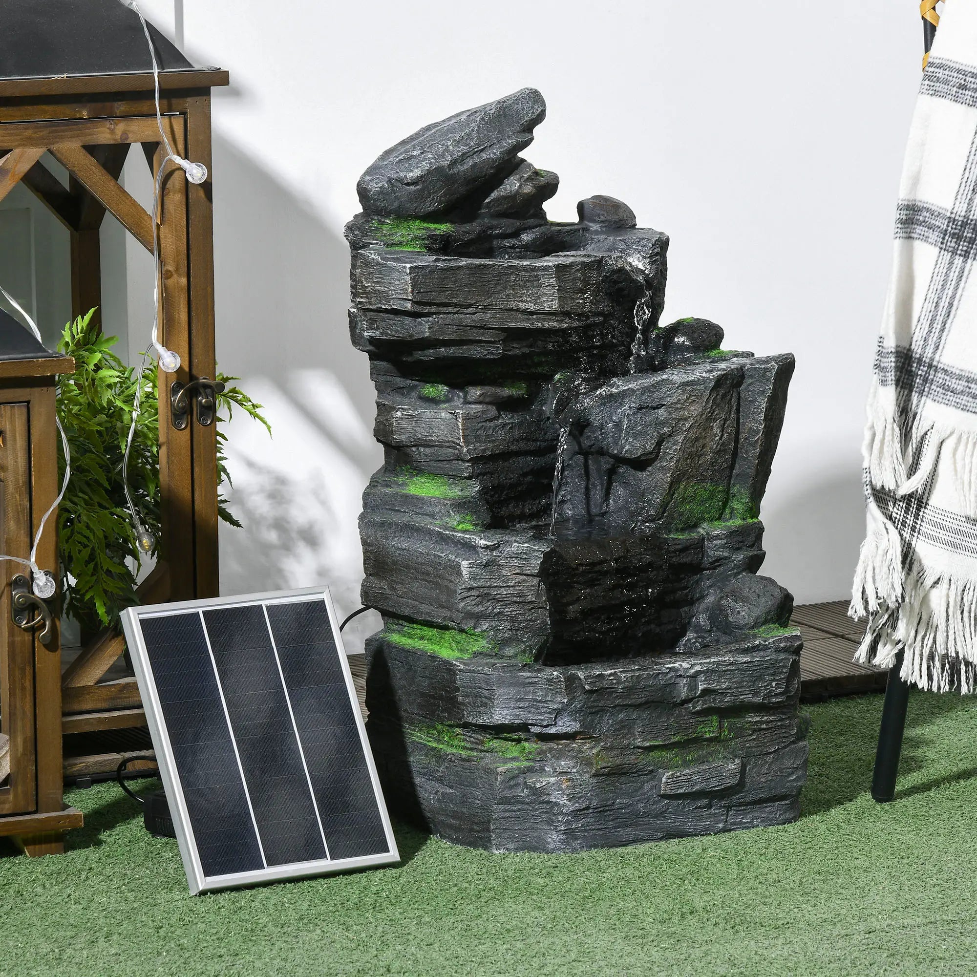 4 Tier Cascading Water Fountain with LED Lights, Pump, Outdoor Water Fountains at Gallery Canada