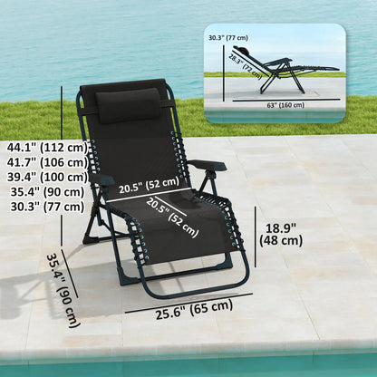 Folding Zero Gravity Chair, 5-Position Adjustable Outdoor Recliner, Black Lounger Chairs at Gallery Canada