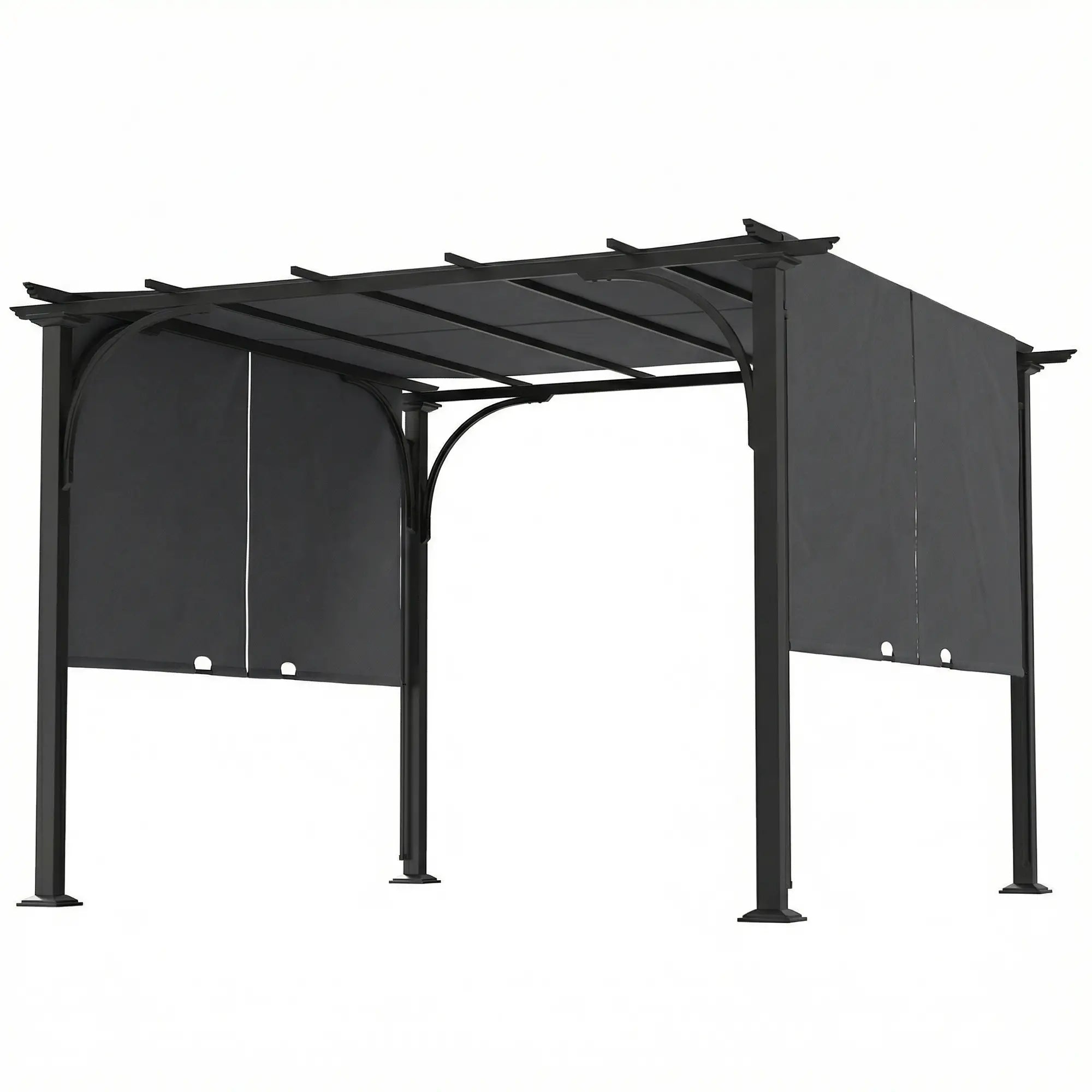 10' x 10' Retractable Pergola Canopy, UPF50+ Outdoor Metal Gazebo, Dark Grey Pergolas Dark Grey, Black at Gallery Canada