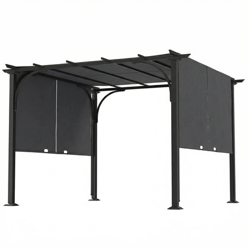 10' x 10' Retractable Pergola Canopy, UPF50+ Outdoor Metal Gazebo, Dark Grey