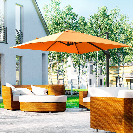 9.8x9.8ft Cantilever Umbrella Rotatable Square Top Market Parasol with 4 Adjustable Angle for Backyard Patio Outdoor Area Orange - Gallery Canada