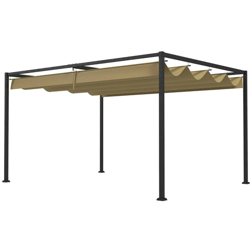 10' x 7' Patio Pergola, Retractable Canopy, Outdoor Sun Shelter, Khaki