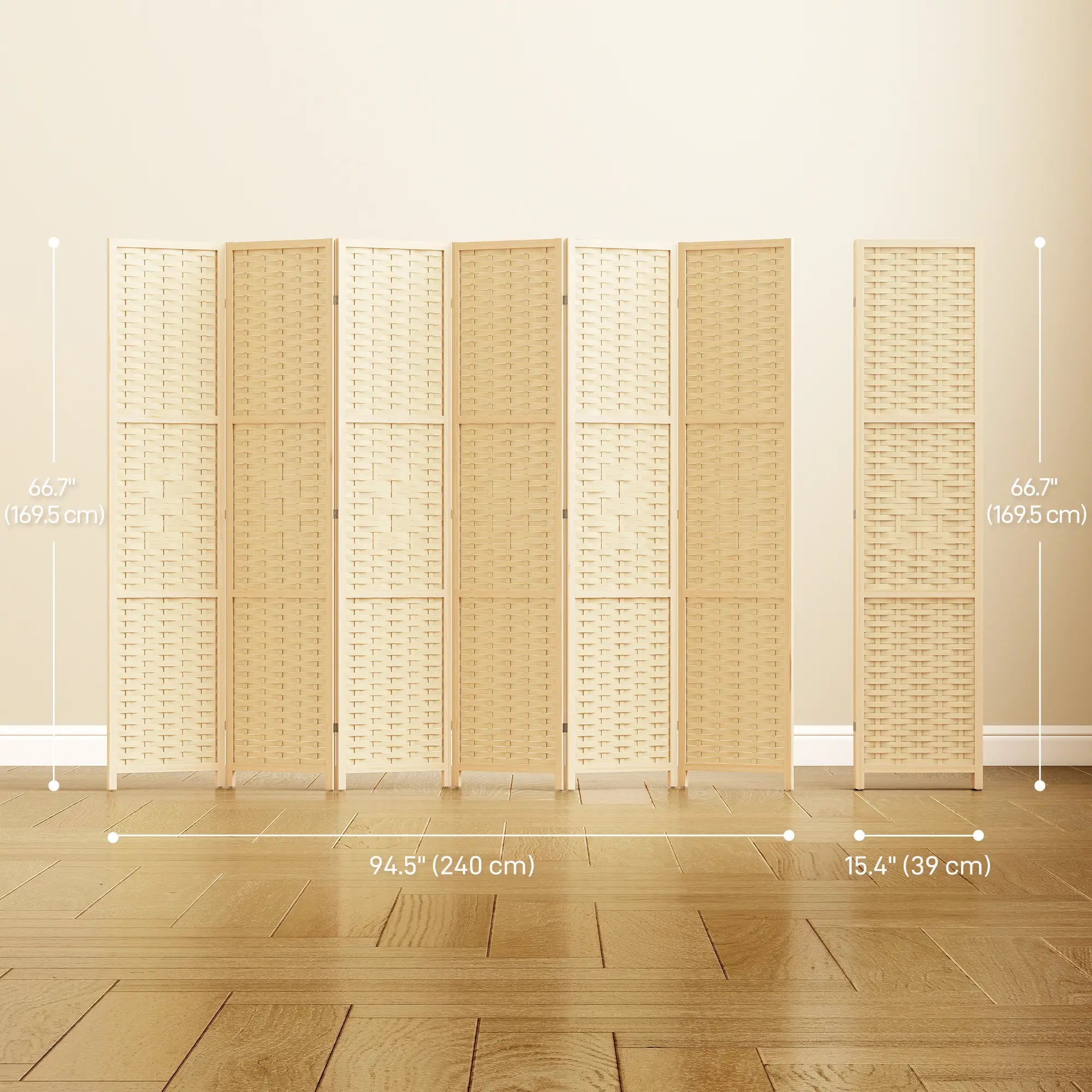 6-Panel Room Divider, 5.6 FT Freestanding Folding Privacy Screen, Natural Wood Room Dividers at Gallery Canada