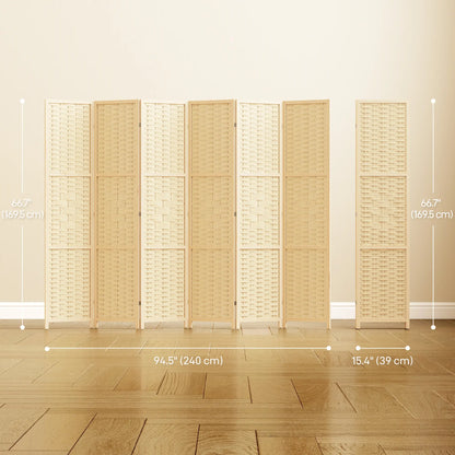 6-Panel Room Divider, 5.6 FT Freestanding Folding Privacy Screen, Natural Wood Room Dividers at Gallery Canada
