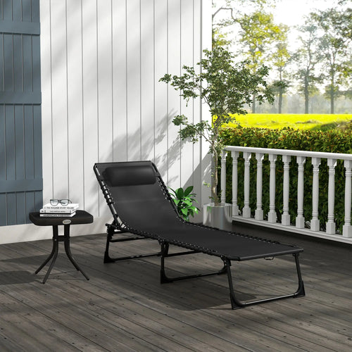Outdoor Folding Lounge Chair, 4-Level Adjustable, Black