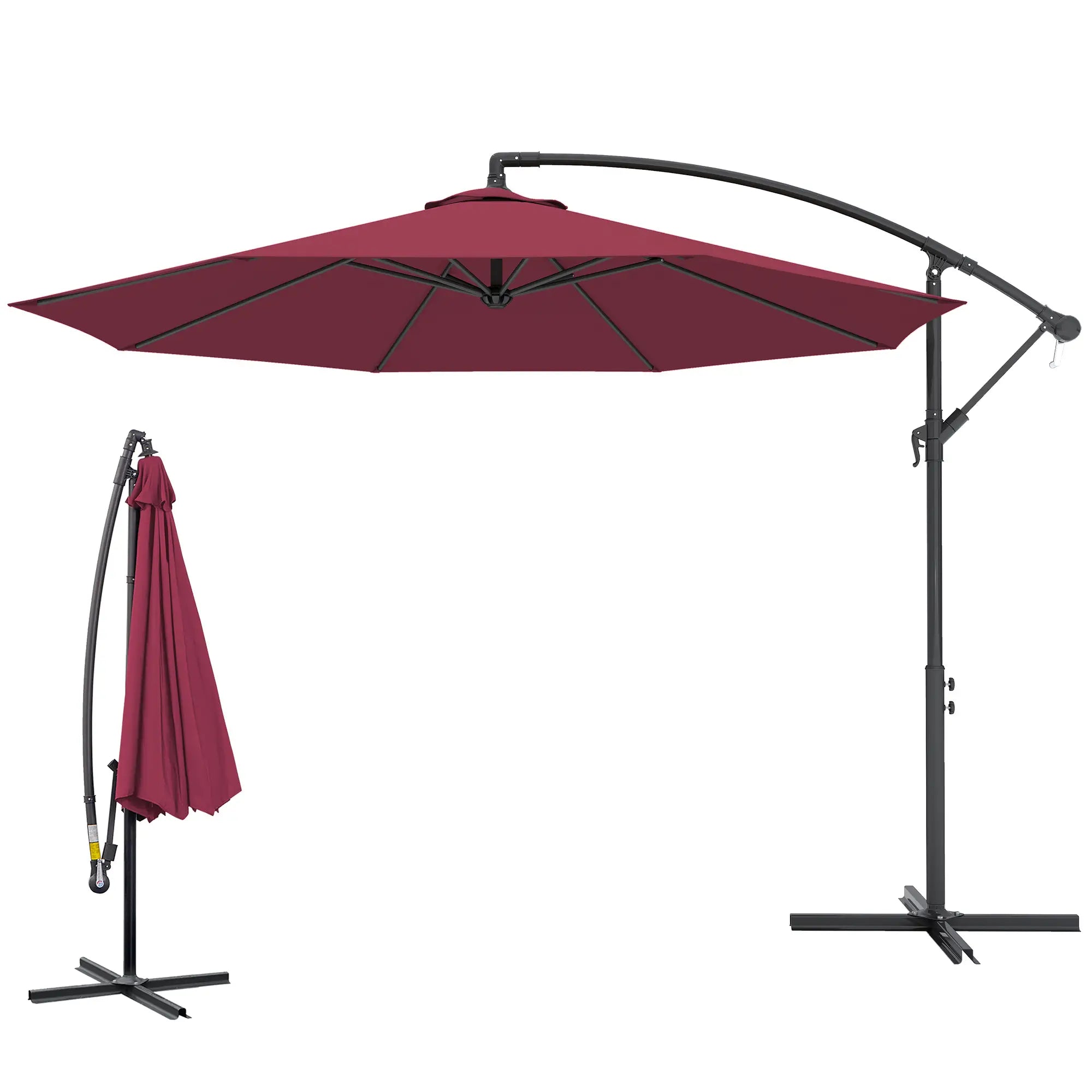 10' Deluxe Patio Umbrella, Banana Hanging Offset Sunshade, Wine Red Cantilever Umbrellas at Gallery Canada