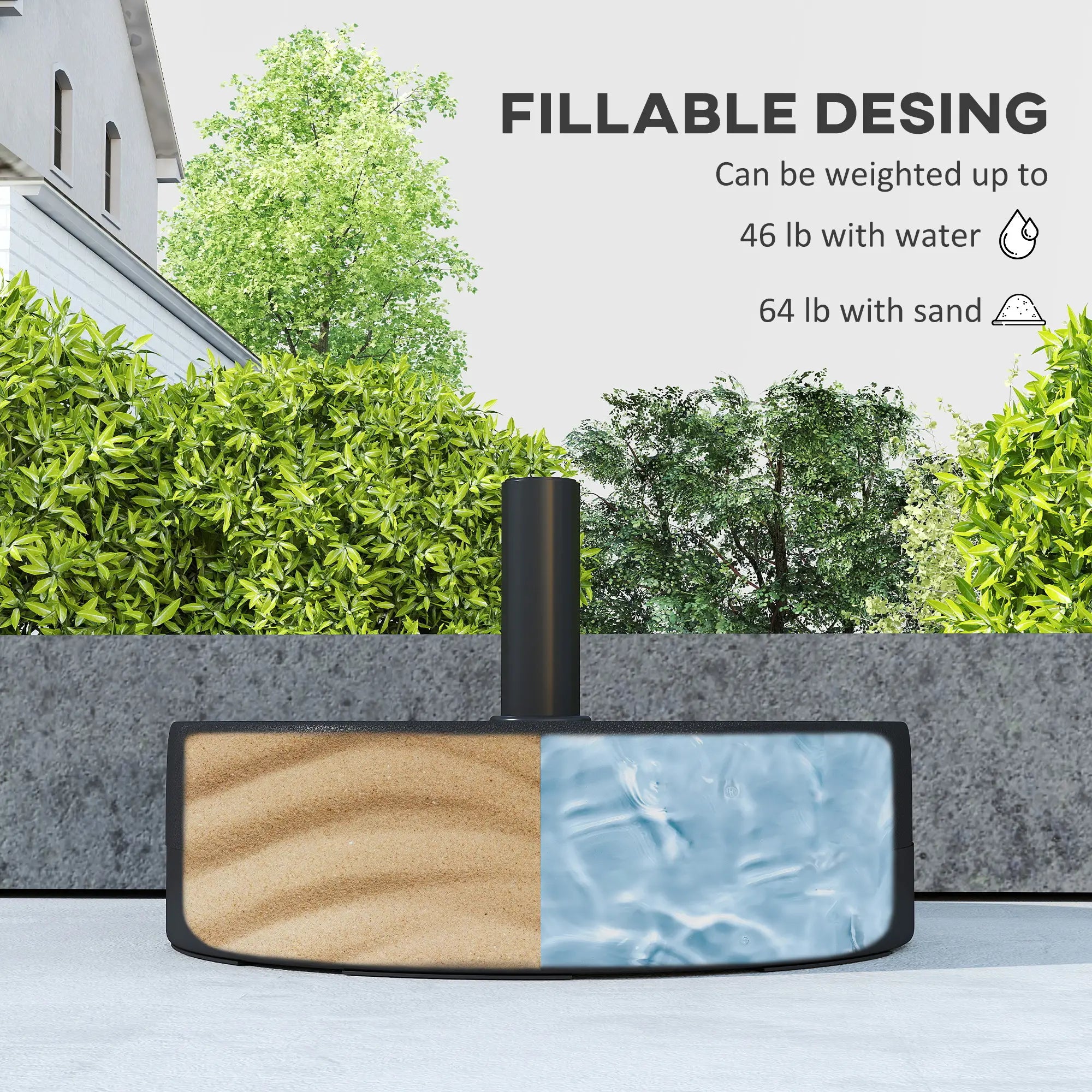 Fillable Umbrella Base, 20 Inch, Water Sand Filled Stand, Fit 1.5