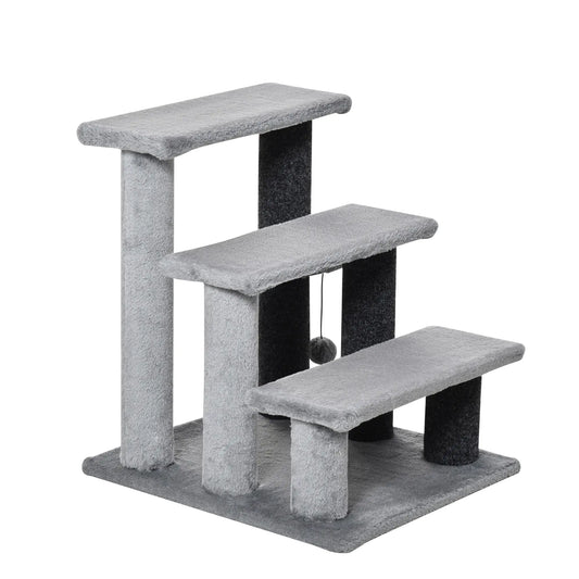 Cat Stairs, 3 Steps, Small Cat Tree with Scratching Post, 17.5" x 15.5" x 19" Cat Trees Light Grey, Black at Gallery Canada