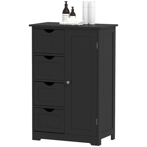 Bathroom Storage Cabinet, Adjustable Shelf, 4 Drawers, Black