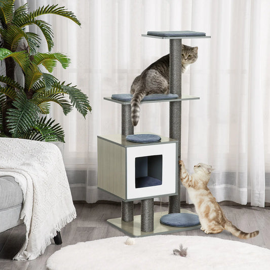 47.2" Cat Tree, Kitten Scratcher, Play House, Scratching Post, Grey Cat Posts Grey at Gallery Canada