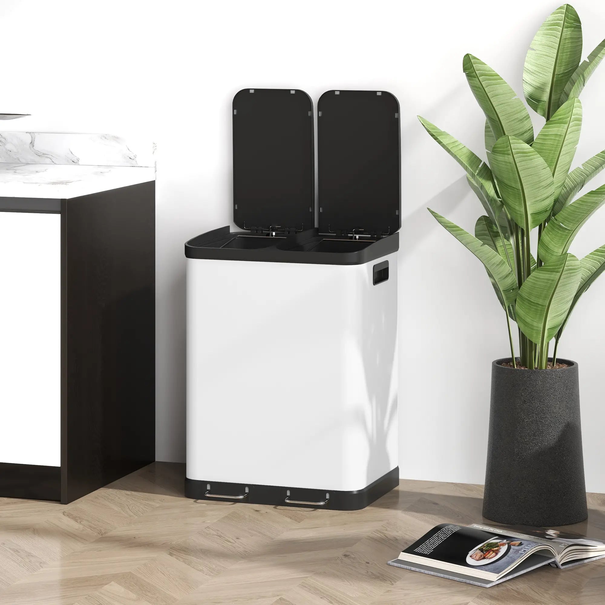 Kitchen Garbage Bin, 2 x 7.9 Gal, Soft-Close With Removable Buckets, White Small Kitchen Appliances at Gallery Canada