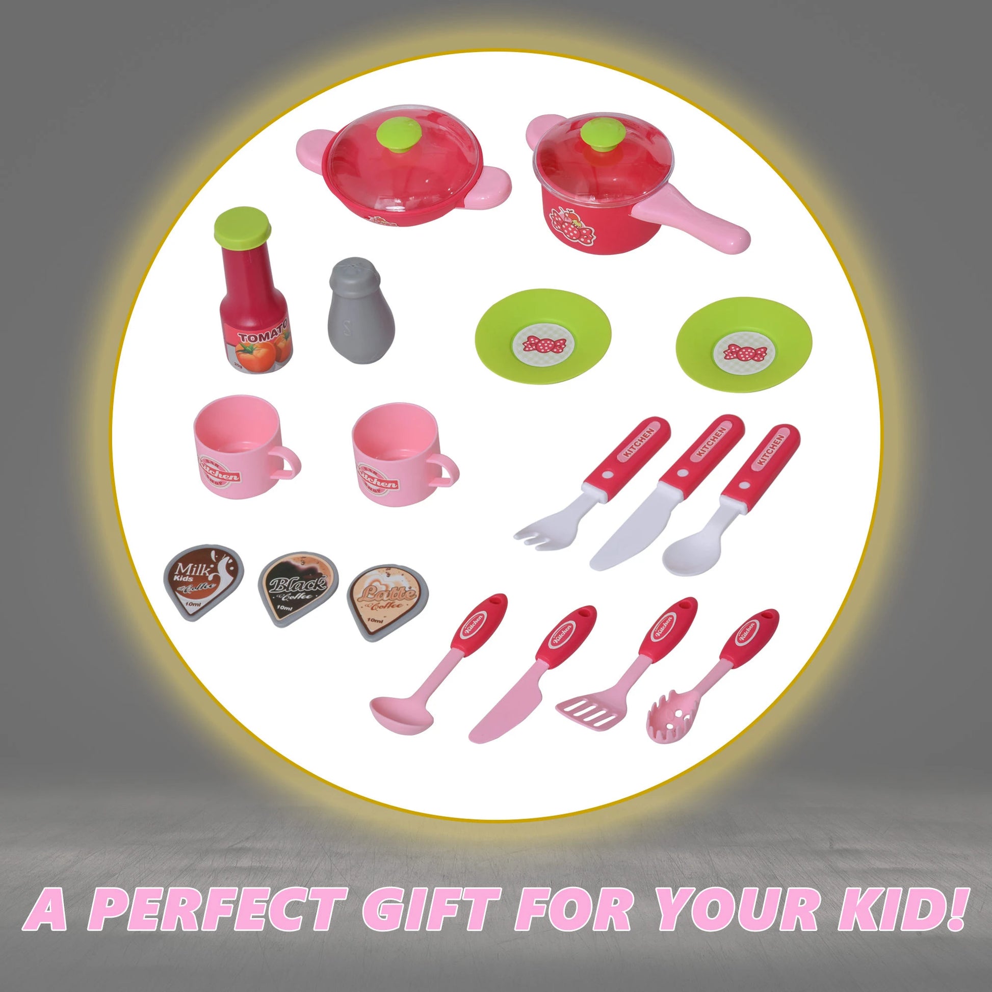 Kids Kitchen Playset, Pretend Toy with Light, Sound, 38Pcs, Pink Play Kitchen at Gallery Canada