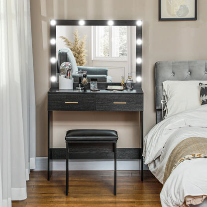 Makeup Vanity Desk Set with Stool, LED Mirror, Drawers, Black Dressing & Vanity Tables at Gallery Canada