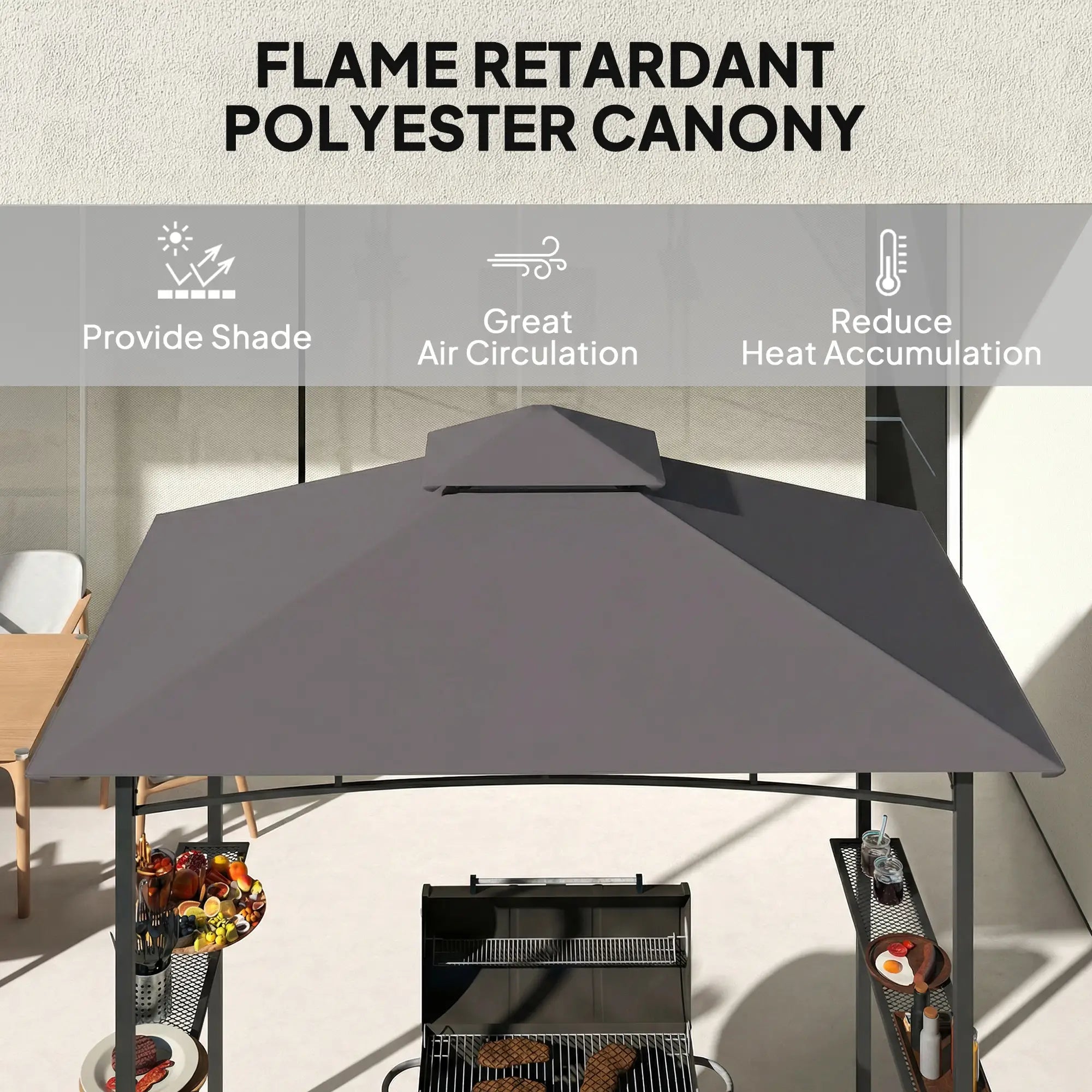 8' x 5' BBQ Grill Gazebo Tent, Double Tiered Canopy, Dark Grey BBQ Grill Gazebos at Gallery Canada
