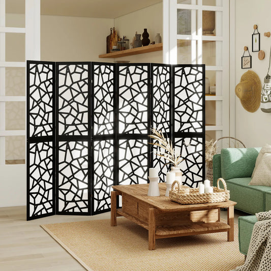 6 Panel Room Divider, 5.6 FT, Geometric Pattern Privacy Screen, Black Room Dividers Black at Gallery Canada