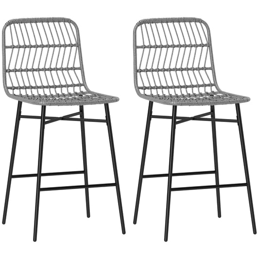 Rattan Counter Height Bar Stools, Set of 2, 26", Grey Bar Stools Charcoal Grey, Black at Gallery Canada