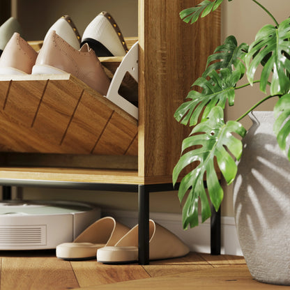 Narrow Shoe Storage Cabinet, Flip Drawers, Adjustable Shelves, Holds 8 Pairs, Oak Shoe Storage Cabinets & Racks at Gallery Canada