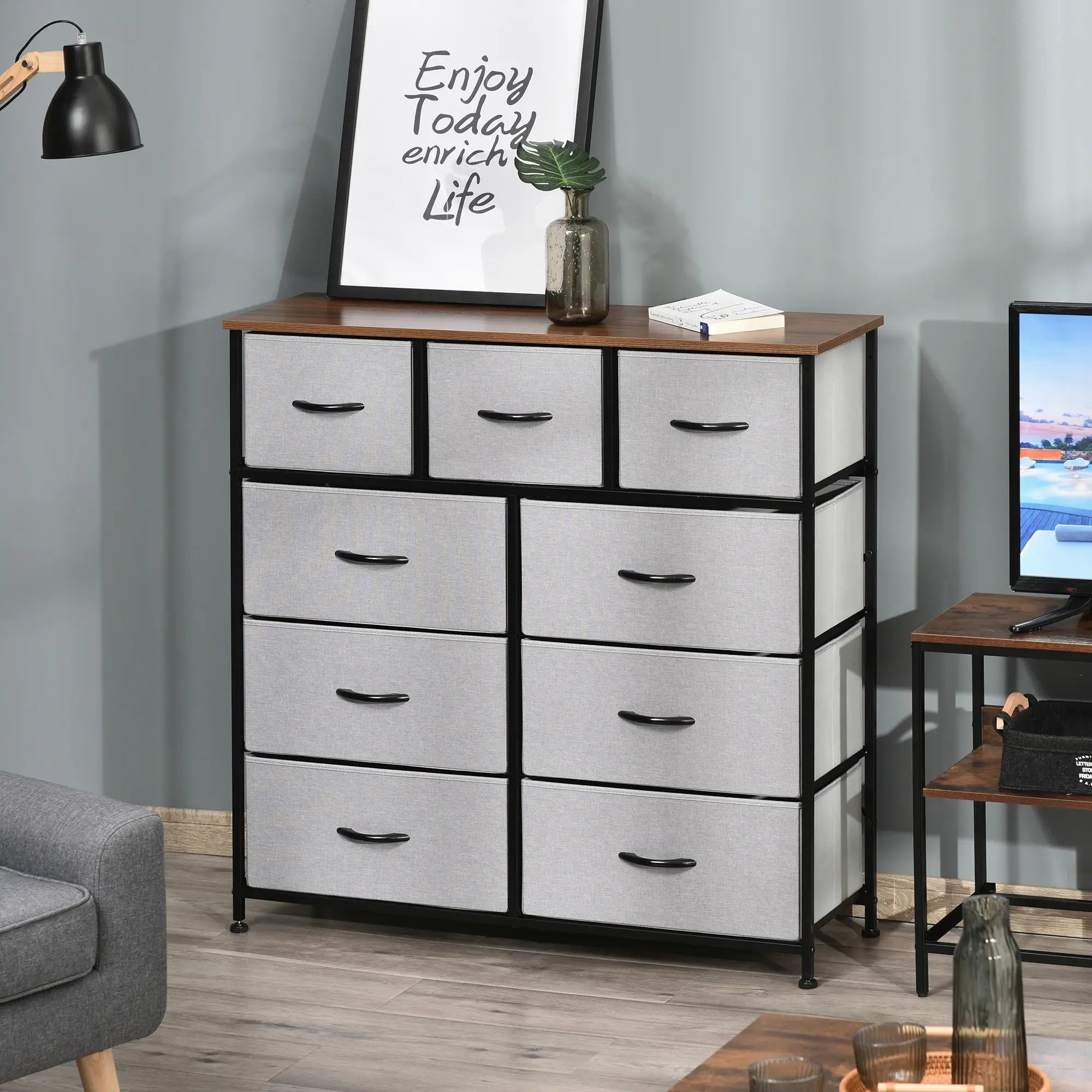 9-Drawer Dresser, 4-Tier Fabric Storage Tower, Grey Storage Cabinets at Gallery Canada