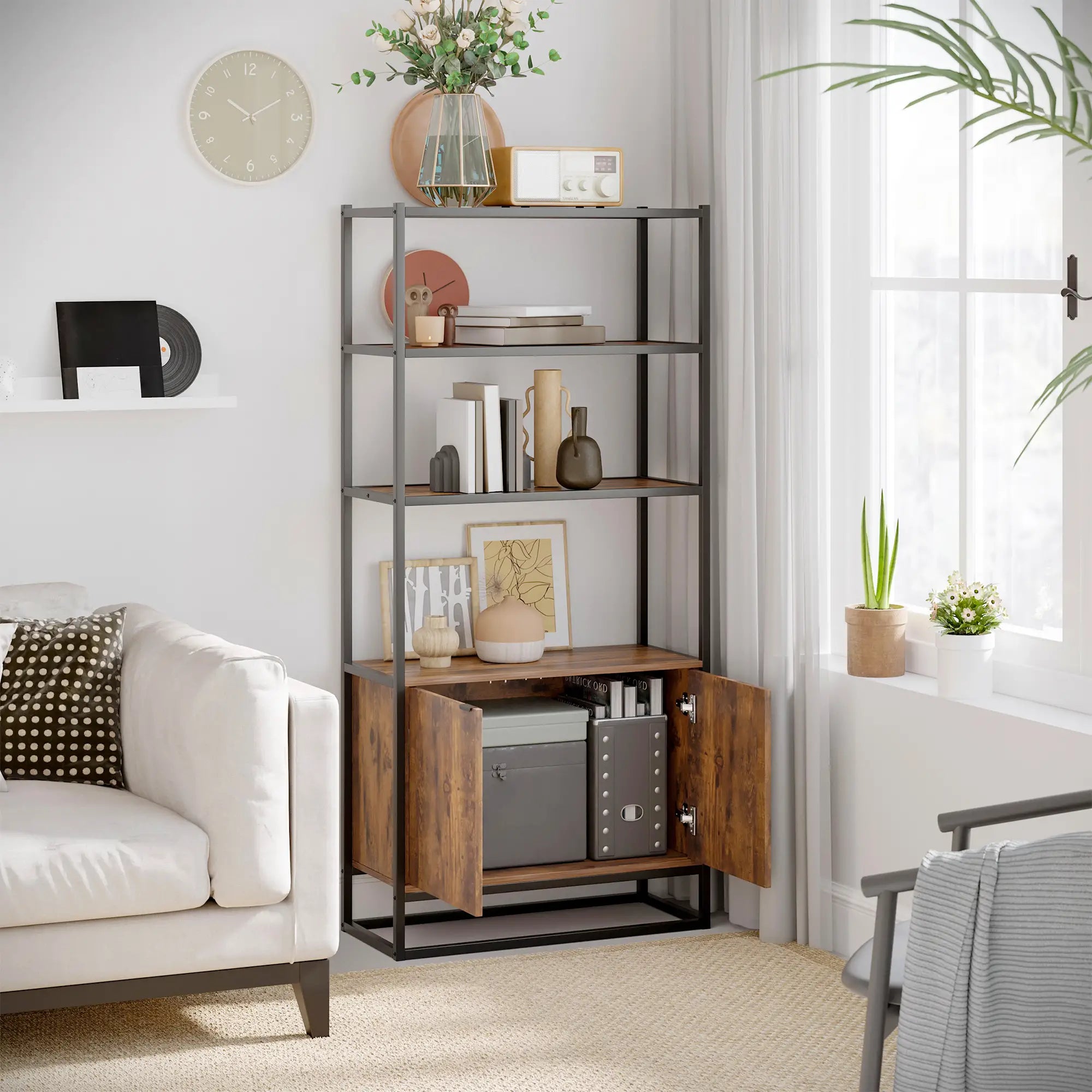Storage Cabinet, 3 Open Shelves, Freestanding Organizer, Brown Display Bookshelves at Gallery Canada