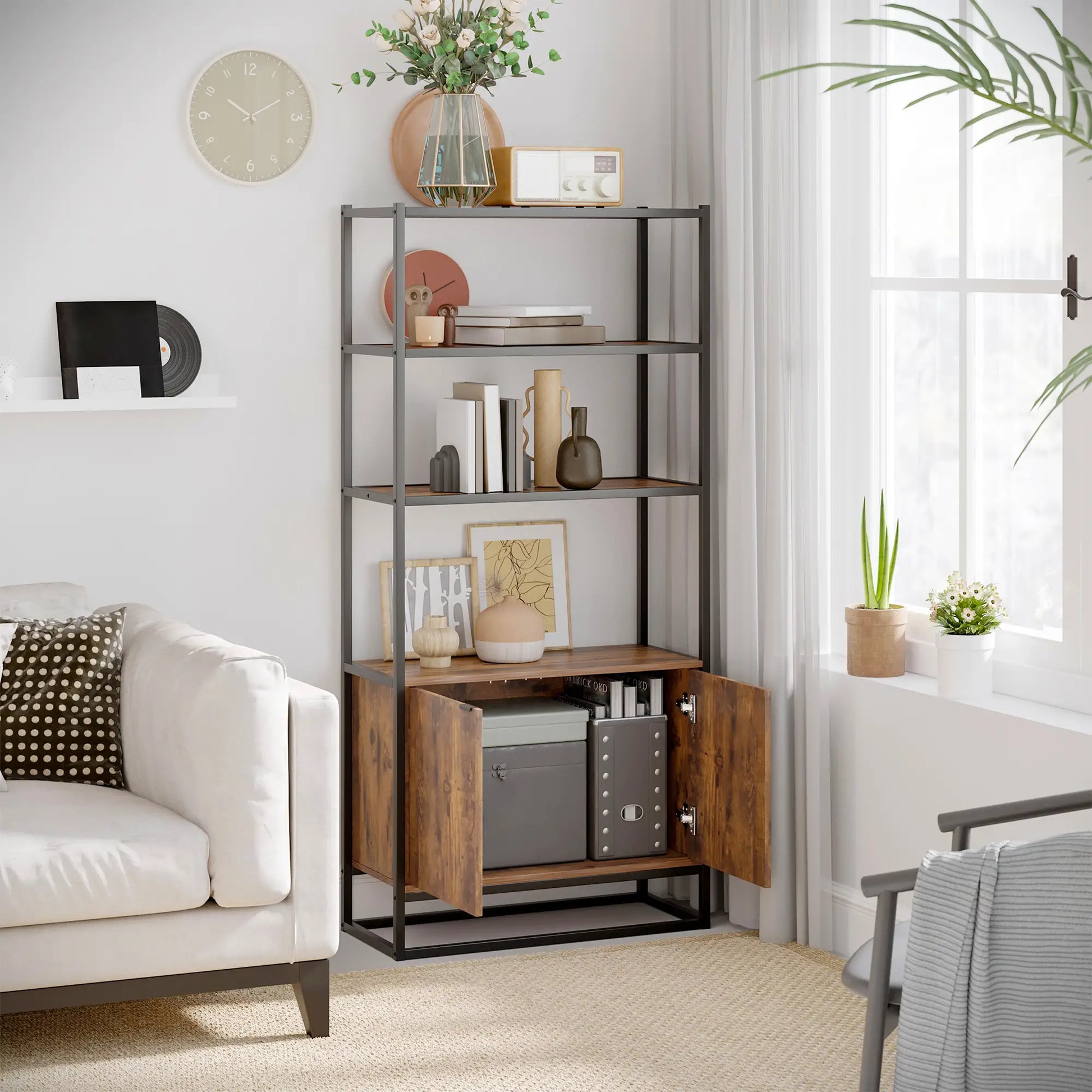 Storage Cabinet, 3 Open Shelves, Freestanding Organizer, Brown Display Bookshelves at Gallery Canada