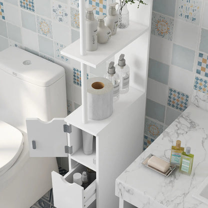 Tall Narrow Bathroom Storage Cabinet, Drawers and Open Shelves, White Bathroom Cabinets at Gallery Canada